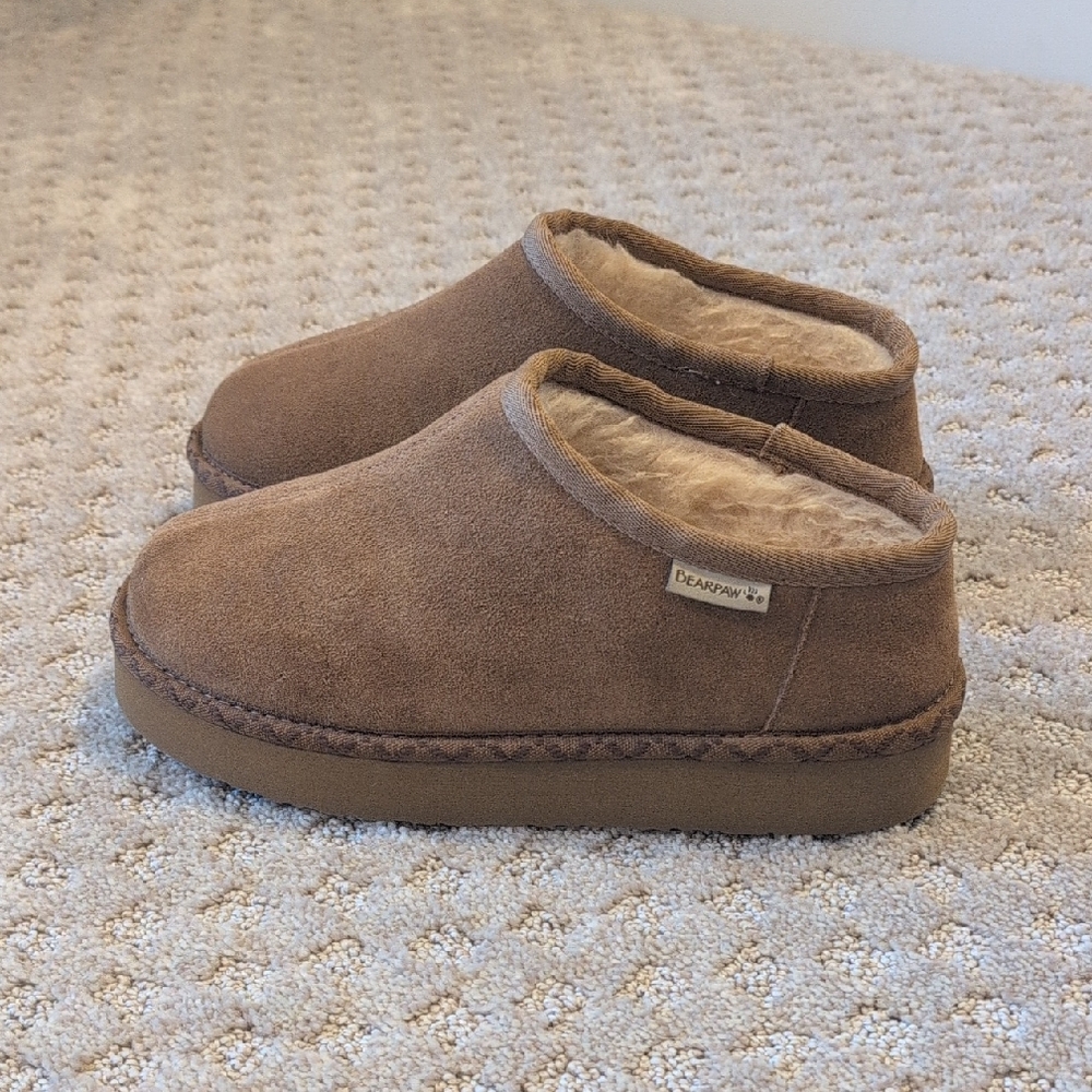 Bearpaw Slippers, Cow Suede Wool Blend Interior